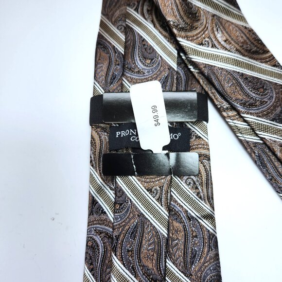 Pronto Uomo Couture Paisley Necktie Men's Silver & Gold 100% Silk Tie New - Picture 6 of 7